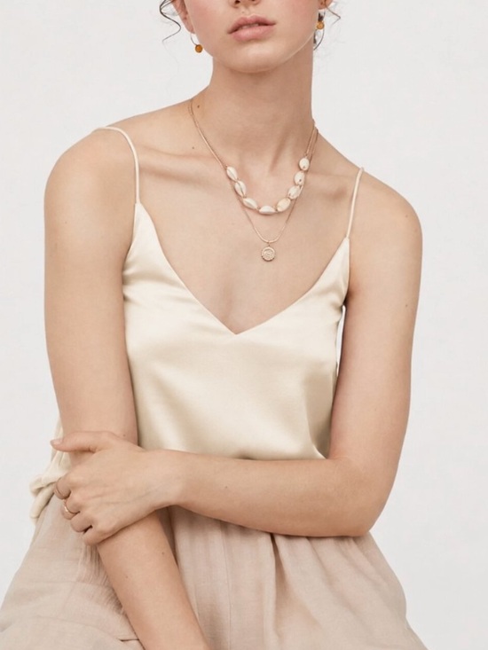 H&M Tops - H&M Ivory Matte Satin Cami Crisscross Back Tank Top Size Medium Lined Camisole
